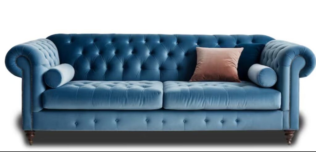 Canapés Chesterfield et fauteuils velours pour un mobilier événementiel cosy